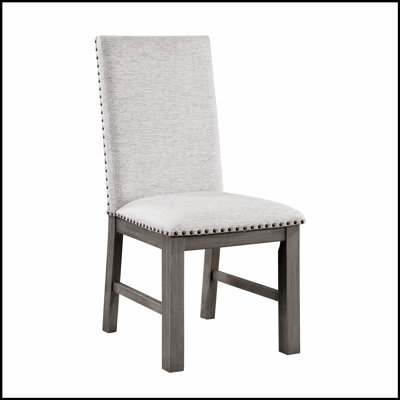 Rustic Beige Fabric Upholstered Dining Chairs with Nailhead Trim and Gray Wood Frame, Set of 2 for Elegant and Comfortable Seating