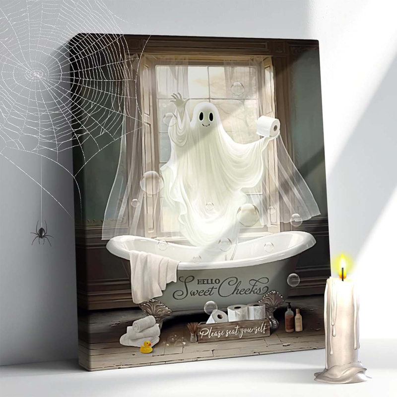 Canvas Wall Art White Ghost Picture Farmhouse Bathroom Wall Decor Ghost Painting., 40cm H  x 30cm W