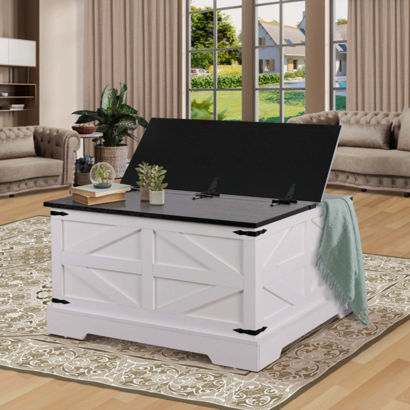 Table basse campagnard rustique, Noir, noir, noir, noir, Blanc