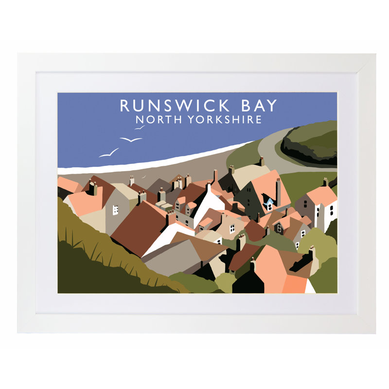 'Runswick Bay' by Richard O'Neil - Print, White Wood Frame, 33.5 cm H x 43.5 cm W x 2.2 cm D