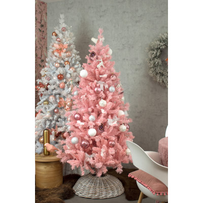 Pink Teddy Flocked Artificial Spruce Christmas Tree