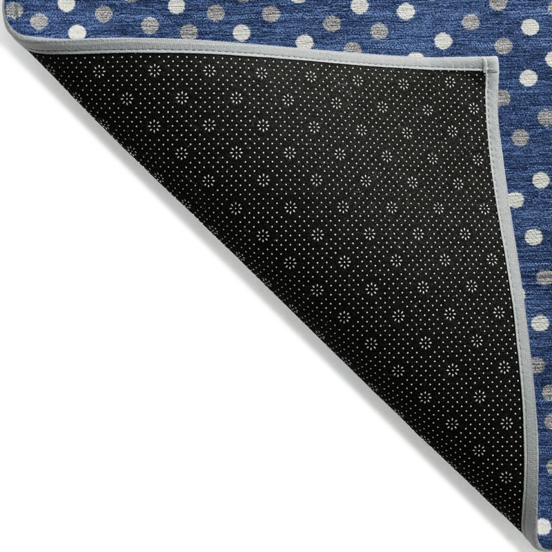 Navy and White Synthetic Flat Woven Washable Rug