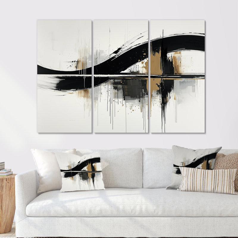 Ensemble de décorations murales formes abstraites et noires V, encre dorée et dorée, Métal métal, H 40 po x l 60 po x P 1 po