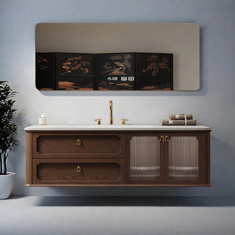 Armoire de salle de bain Wabi-sabi, H 19,68 po x l 70,86 po x P 19,68 po