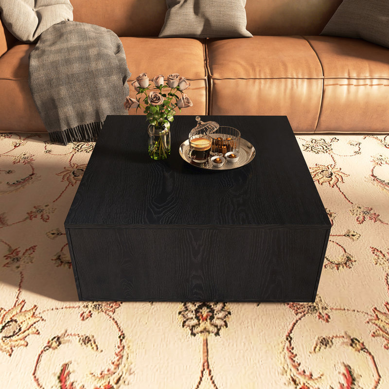 Square Coffee Table With 4 Drawers, Black