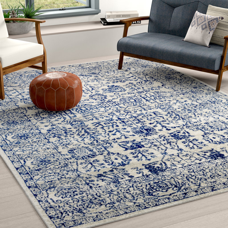 Tapis bleu foncé / gris clair Hillsby, Rectangle 9 pi x 12 pi 6 po