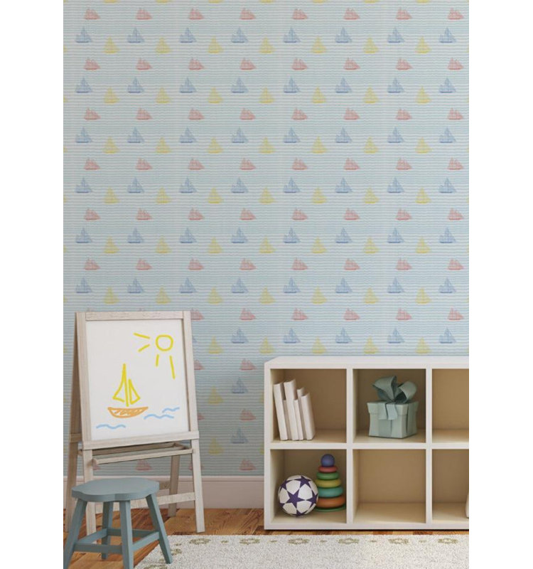 Kids Sailboats 10' L x 24" W Peel and Stick Wallpaper Tile, Popsicle, Self-adhesive, Peel & Stick