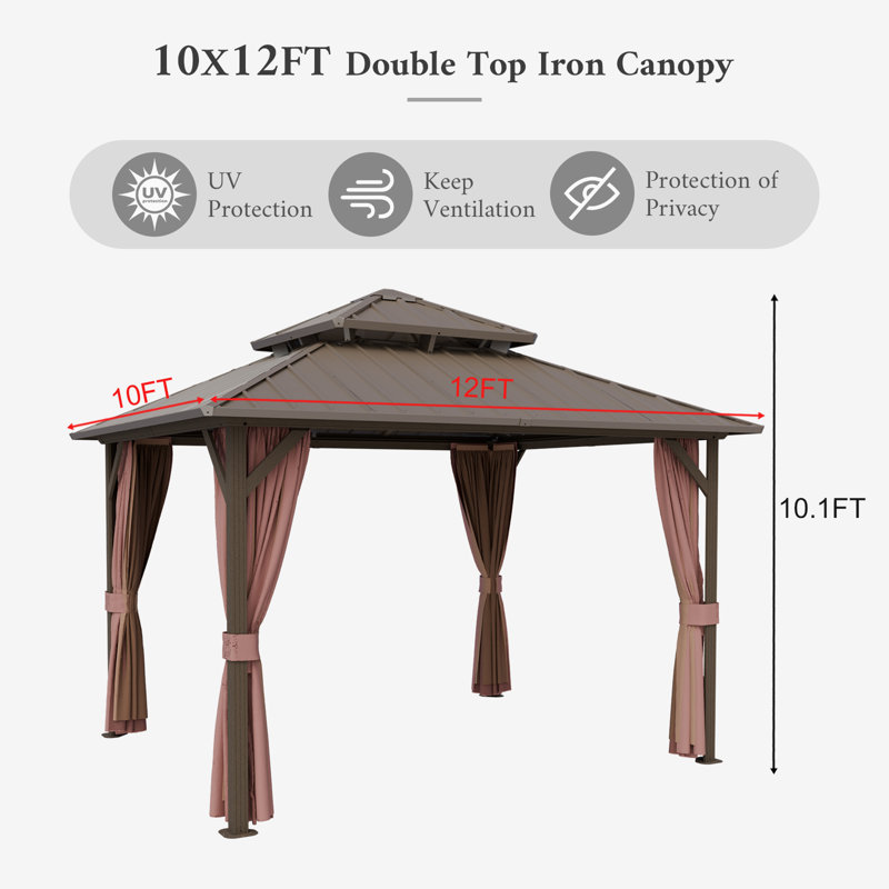 10x10 FT Heavy - Duty Aluminum & Galvanized Steel Gazebo with Double Roof, Mosquito Netting & Privacy Curtains - All - Weather Patio, Backyard & Poolside Shelter