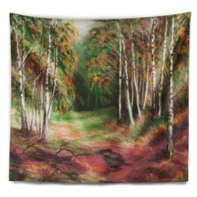 Tapisserie verte de forêt d'automne de paysage, H 50 po x l 60 po