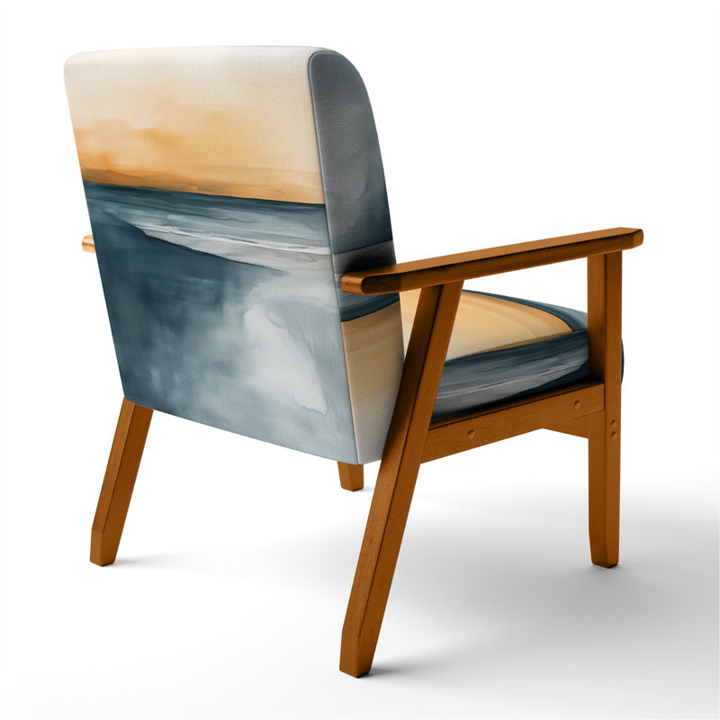 Chaise rembourrée Coastal Minimalisme - Fauteuil bleu et orange Coastal Horizon Sands, Accoudoirs carrés bruns