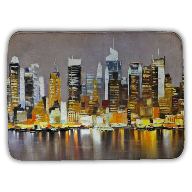 Texturized skyscrapers by night Bath Mat with Non-Slip Backing - Quick Dry Memory Foam Bathroom Rug - Absorbent - Modern Plush Spa-Style - Machine Washable