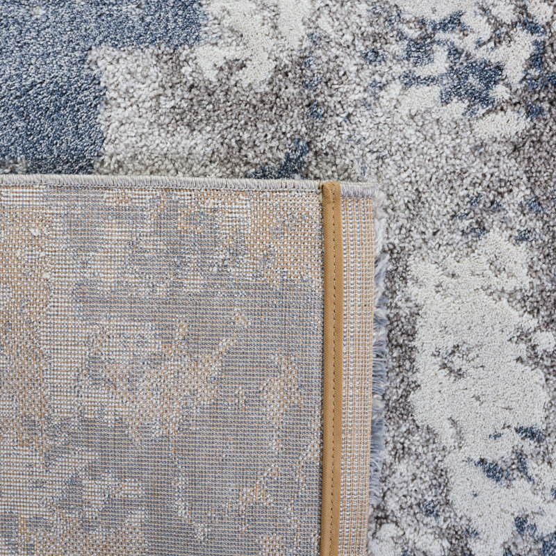 Tapis gris / bleu / blanc Hassen, Rectangle 2 pi x 5 pi