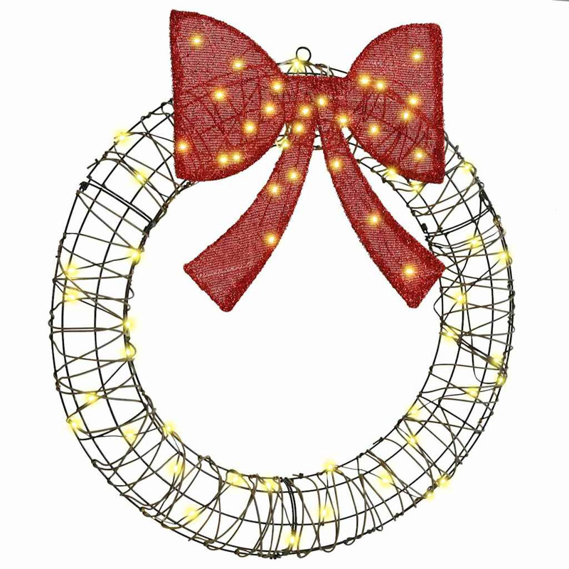 vidaXL Wreath with 80 LEDs PET, 75cm H x 75cm W x 8cm D, Black