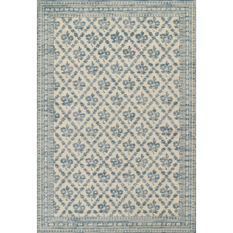 Tapis bleu traditionnel en laine et nylon Anders, Rectangulaire 2 pi x 3 pi