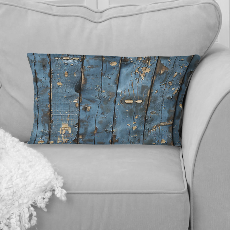 WeatheWood I - Coussin lombaire Farmhouse, Bleu / doré