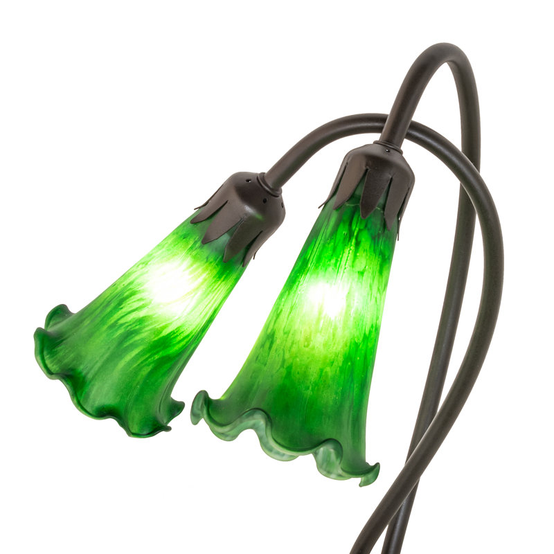 Emerald Green Pond Lily 16" Bronze Stained Glass Accent Lamp