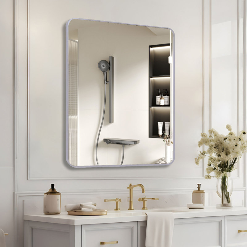36in x 36in Inch Metal Framed Square Bathrrom Mirror for Wall, Silver, 36" x 36"
