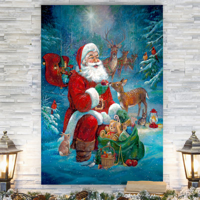«Santa's Woodland Friends» par Parvez Taj, reproduction d'art sur toile tendue