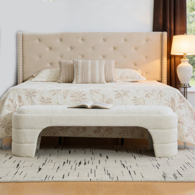 65"W Modern Bedroom Bench,Upholstered Entryway Ottoman Bench