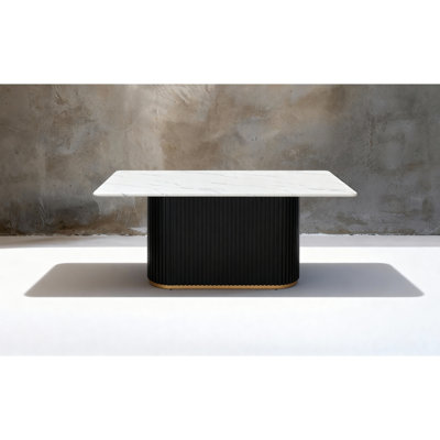 69-Inch Rectangular Faux Marble Dining Table with Wave Metal Base