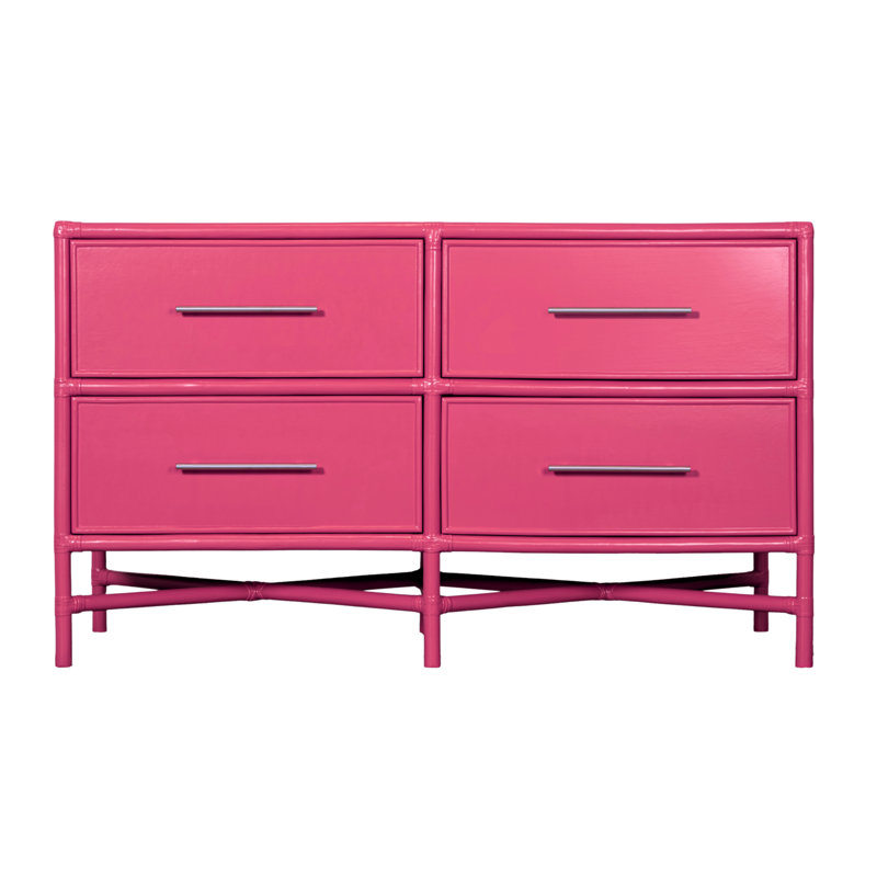 Venice 4 Drawers 54" W Double Dresser, Hot Pink