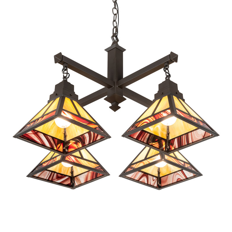 Lustre 4 lumières 30 "carré" T "Mission"