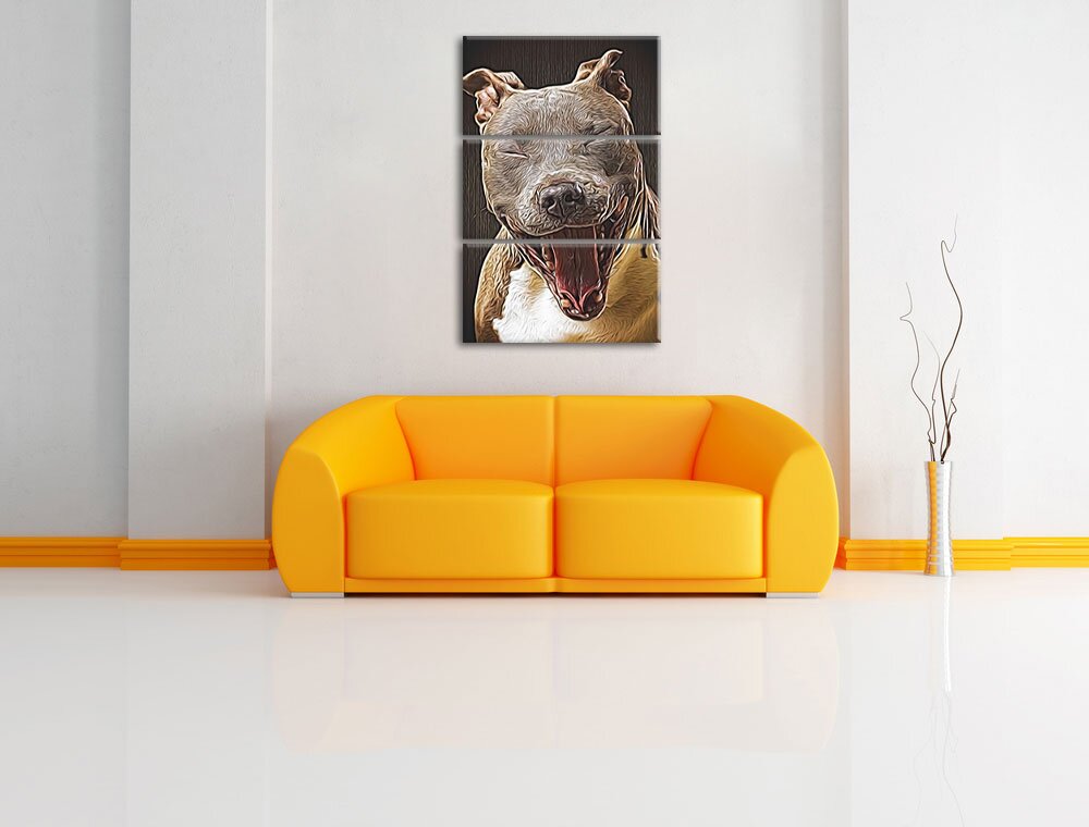 3-tlg. Leinwandbilder-Set „Lachender Pitbull“, Grafikdruck