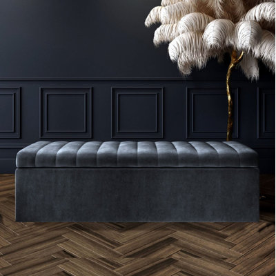 Velvet Rectangle Solid Colour Standard Ottoman with Storage