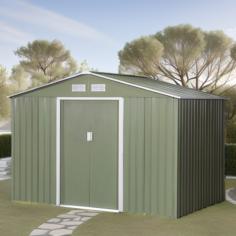 Outdoor Storage Shed, Garden Tool House With Foundation, Green