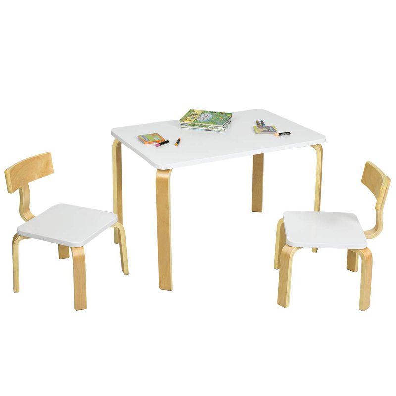 Seacliff Kids Solid Wood Rectangular Play Or Activity Table and Chair Set, White/Natural
