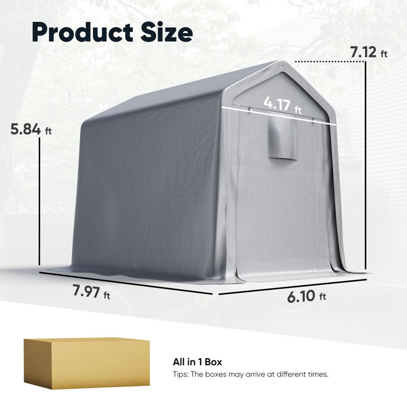 Quictent 6x8FT Carport Shelter with Roll-Up Mesh Windows & Reinforced Frame, Portable Garage Canopy for Motorcycle Storage, Silver Gray