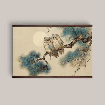 «Owls on Tree Branch», art mural sur toile