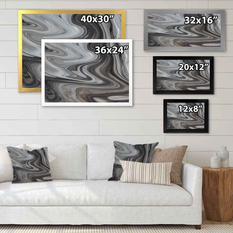 «Liquide Art Waves In Shades Of Black», reproduction sur toile flottante, Cadre noir, H 8 po x l 12 po x P 1 po