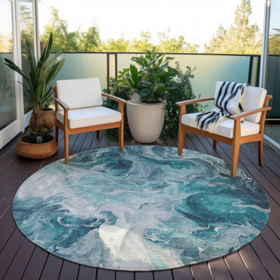 Tapis intérieur / extérieur bleu sarcelle lavable Caelor - LOOMlan