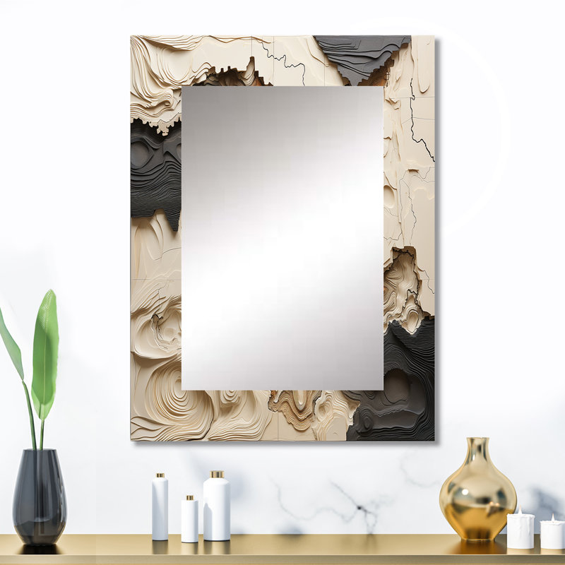 Collage de rivière africain beige et brun - miroir de formes abstraites, miroir mural décoratif beige, impression d'art en métal
