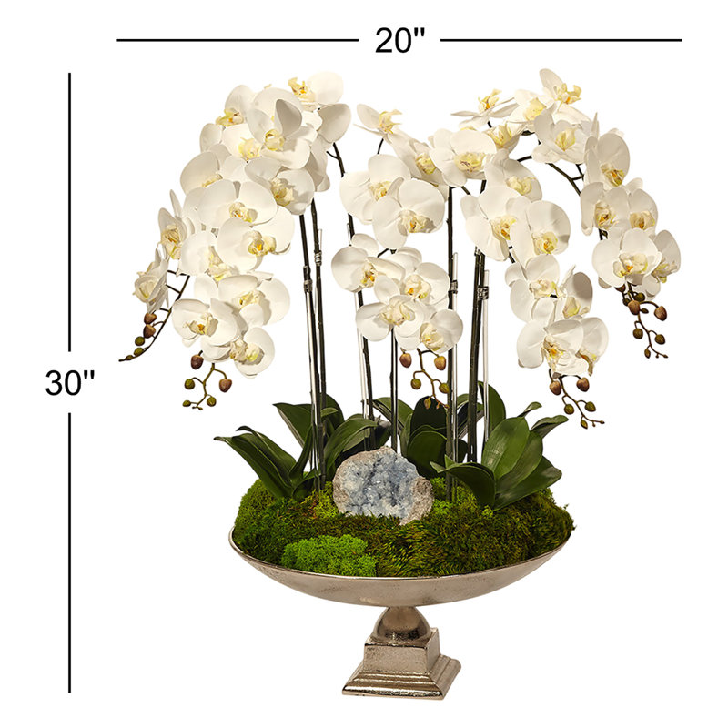 Orchid and Celestite Floral Arrangement in Urn