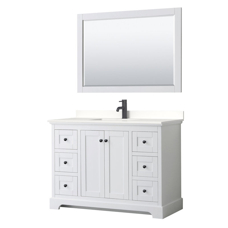 Avery 48'' Single Bathroom Vanity with Quartz Top, Matte Black, White, White Quartz