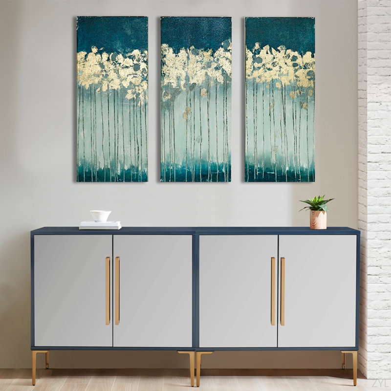 Ensemble de 3 toiles dorées, Bleu