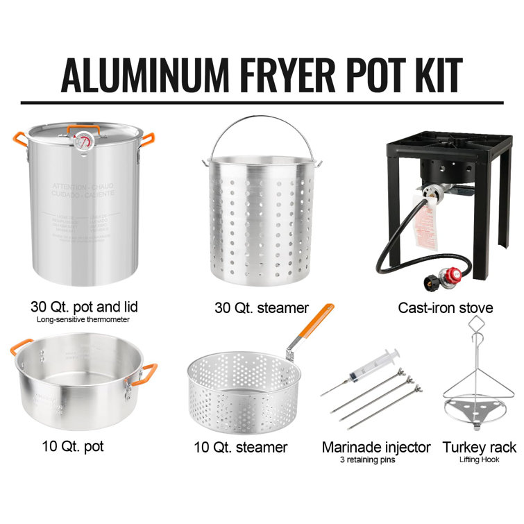 Aiychen 30 & 10 Qt Propane Outdoor Turkey Fryer 50,000 Btu, Aluminum Seafood  Boiler Steamer Kit Crawfish Fish Fryer