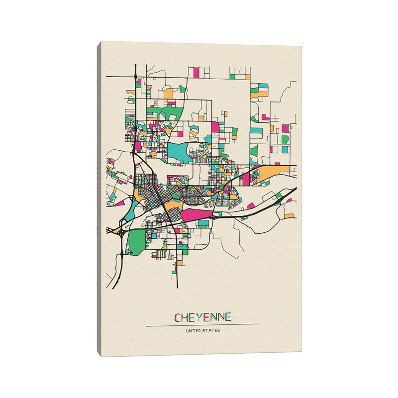 Cheyenne, Wyoming Map 1 Piece Wrapped Canvas Wall Art, 66.04 cm H x 45.72 cm W x 3.175 cm D