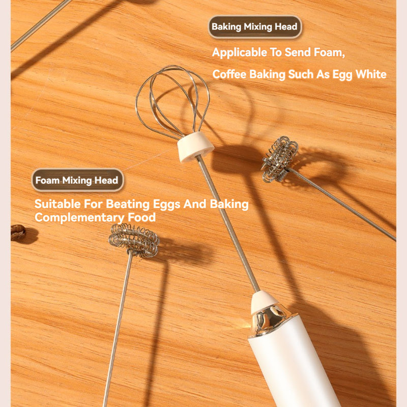 Rechargeable Milk Frother 3-Speed Fast Handheld Mixer For Cream Lattes, White