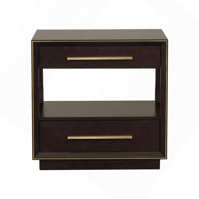 Table de chevet 2 tiroirs avec tablette au fini grain de poivre fumé