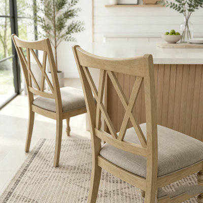 Ensemble 2 pièces de chaises de salle à manger à dossier croisé en bois massif avec finition chêne clair