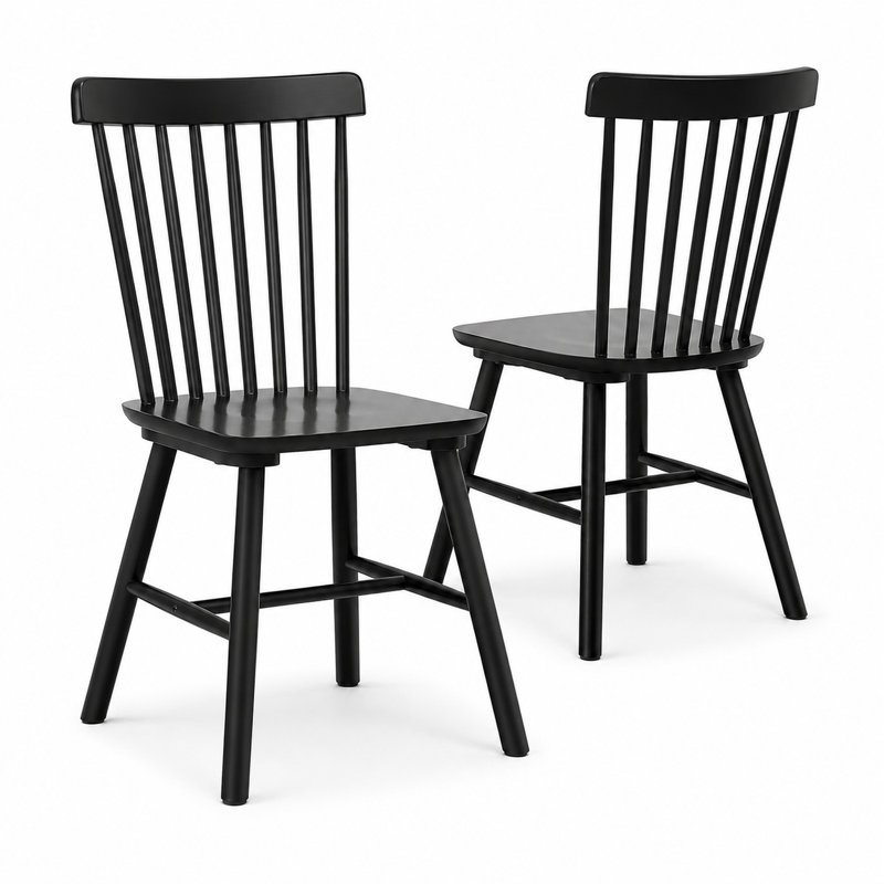 Solid Wood Windsor Dining Chairs, Black