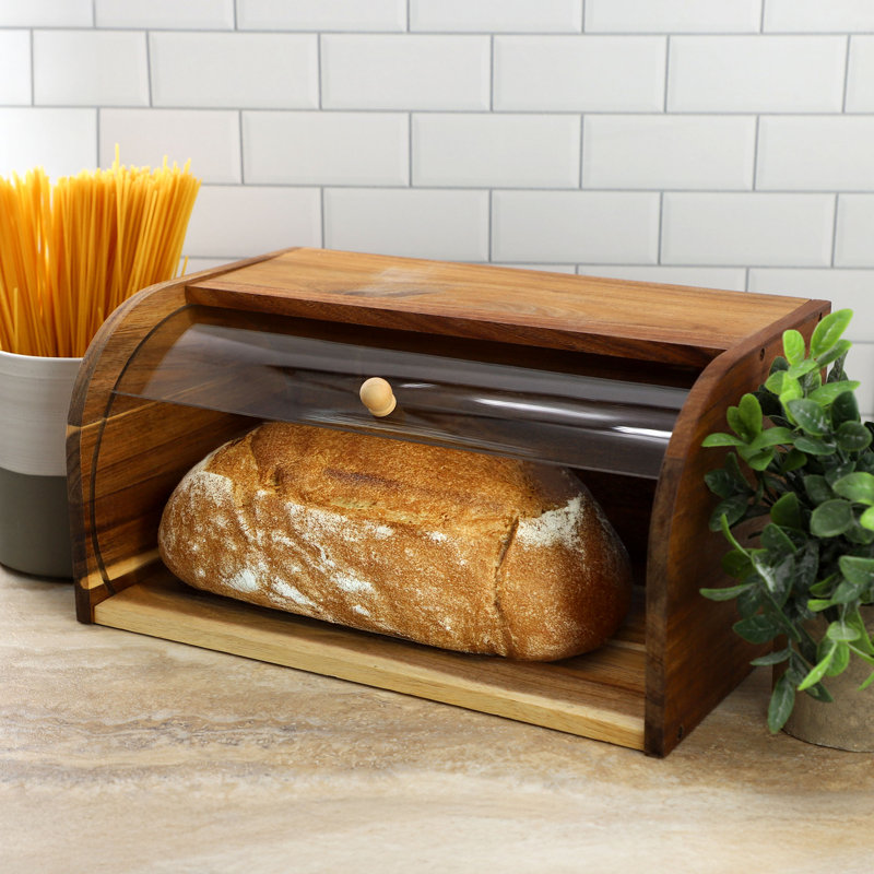 Boîte à pain en bois d'acacia avec couvercle transparent