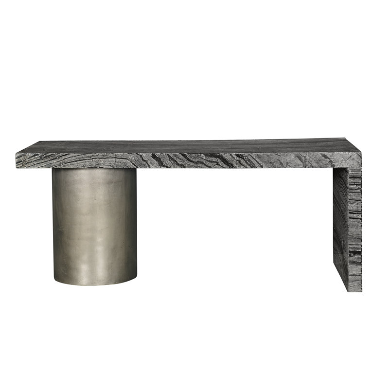 Transitional Black Marble Top Home Office Desk, 72"W