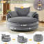 Fauteuil pivotant à 360° avec coussin double couche, 3 coussins de soutien, revêtement en velours côtelé doux et dimensions de 146 cm (57,5 pouces), fauteuil de salon pivotant gris avec coussins amovibles et revêtement élégant en velours côtelé, 146 cm (57,5 pouces), pour le bureau