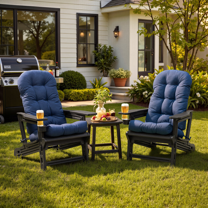 Ensemble de chaises d'extérieur en PEHD Adirondack avec coussins, Bleu, 2