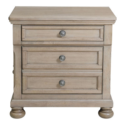 Montigny Birch Veneer Bedroom Nightstand In Gray Finish, 2 Drawers, No Assembly Required For Use Transitional Nightstand, Wire Brushed, Veneer, Felt-Lined Jewelry Tray,
