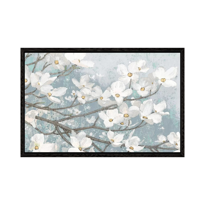 Dogwood Blossoms II In Blue Grey Crop by Arty Guava - Print on Canvas, 152.5 cm H x 101.5 cm W, Black Framed